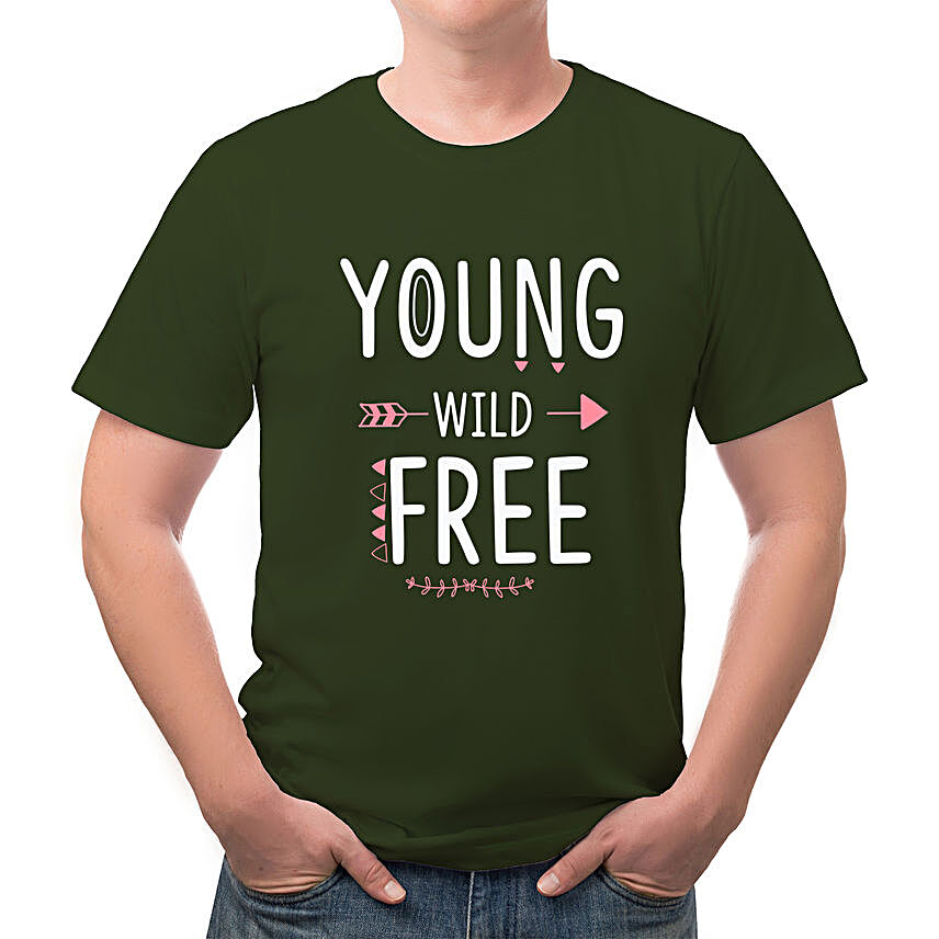 Young Wild Free Unisex Olive Green T-Shirt- Medium