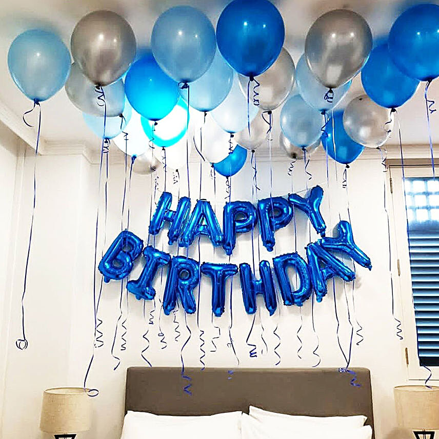 Birthday Wishes Blue & Silver Balloon Decor