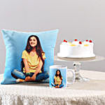 Photo Cushion, Mug & Pineapple Cake Combo For Her