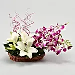 Lilies And Orchids Basket Arrangement