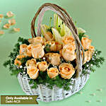 Peach Roses & White Lilies Handle Basket