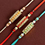 Sparkling Gemstone Trio Rakhi Set & Rasggulla Delight