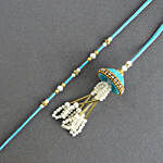 Tranquil Teal Jhumar Bhaiya-Bhabhi Pearl Rakhi Set & Vegan Chocolate Combo