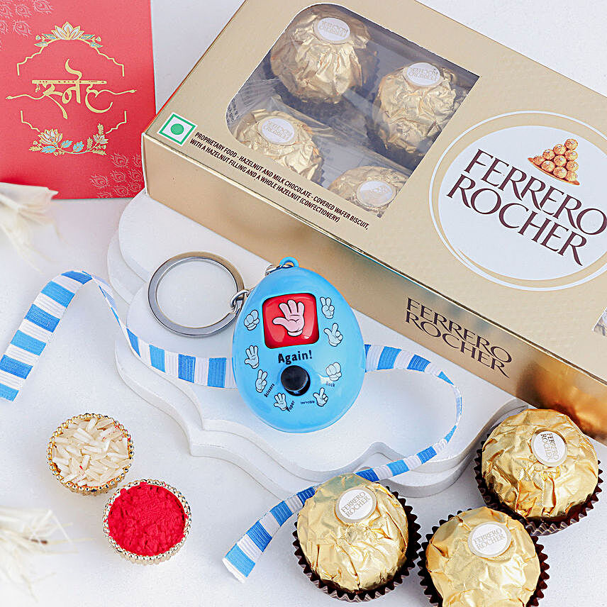 Playful Rock-Paper-Scissors Toy Rakhi & Ferrero Delight