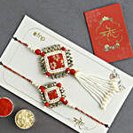 Bandhani Bhaiya-Bhabhi Rakhi & Besan Ladoo Set