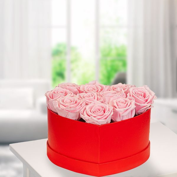 10 Light Pink Roses In A Red Heart Shaped Box germany | Gift 10 Light Pink  Roses In A Red Heart Shaped Box- Ferns N Petals