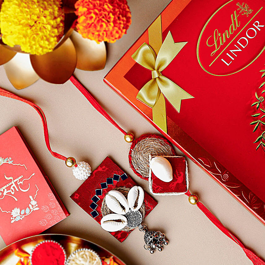 Sustainable Bhaiya-Bhabhi Rakhi Set & Lindt Chocolate Combo