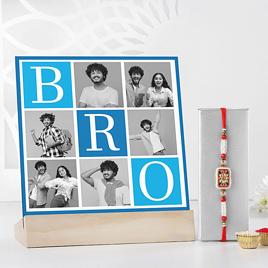 Pearly Style Rakhi & Personalised Frame For Brother