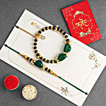 Enchanted Stone Work Lumba Pearl Rakhi Set with Dodha Barfi Combo