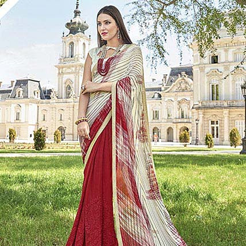 Buy/Send Embroidered Maroon Chiffon Georgette Saree Online- FNP