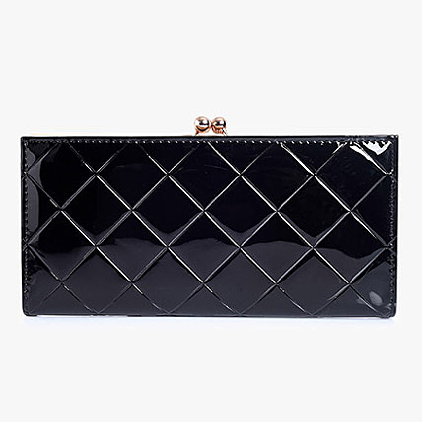 Lino Perros Shiny Square Print Black Women Clutch