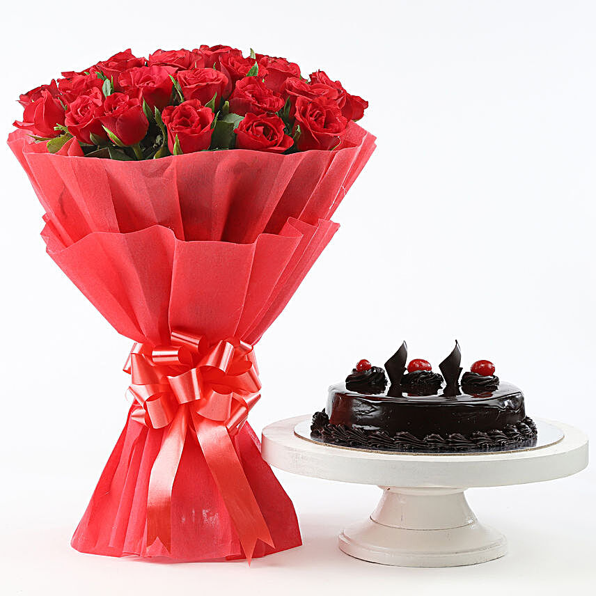 Red Roses with Cake Premium
