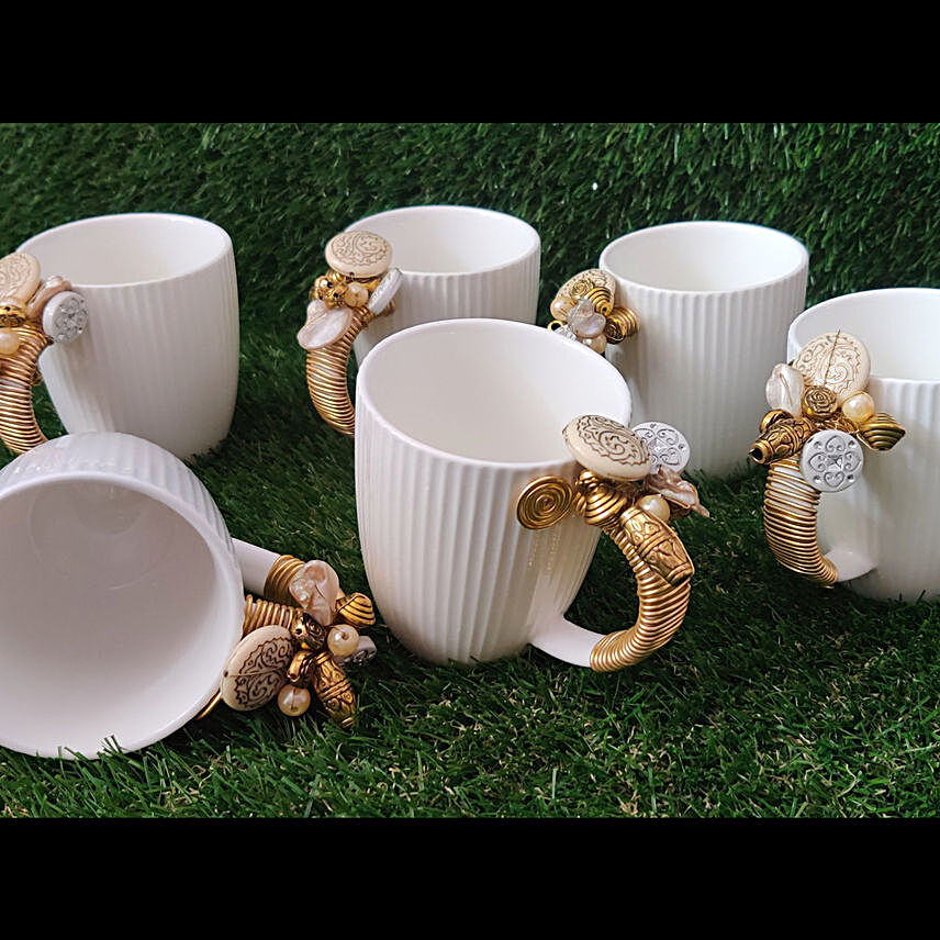 Buy/Send Gold Wired Tea Cup Set White Online- FNP