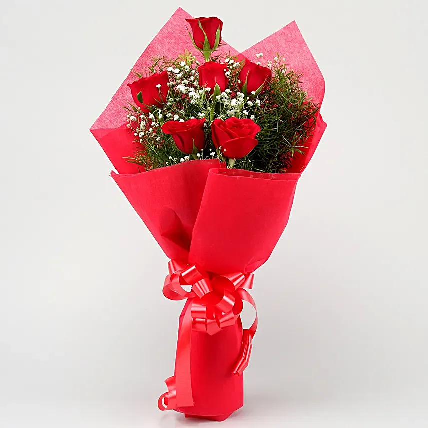 Buy/Send Vivid Love 6 Red Roses Bouquet Online- FNP