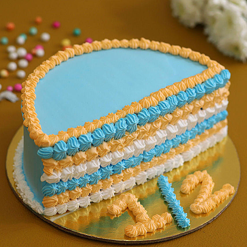 Buy Send Lovely Blue Amp Beige Half Cake 500 Gms Online Ferns N Petals