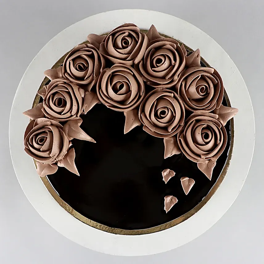 Buy/Send Chocolate Rose Designer Cake- Half Kg Eggless Online- FNP