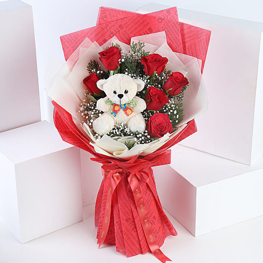 beautiful flowers and teddy bears