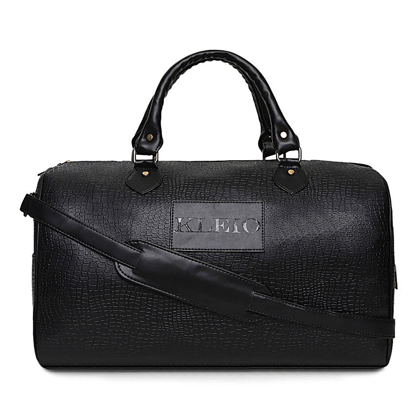 KLEIO Designer Leatherette Duffel Bag Black