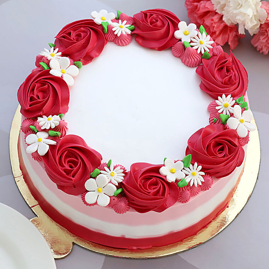Lovely Red Roses Around Vanilla Cake 1 Kg