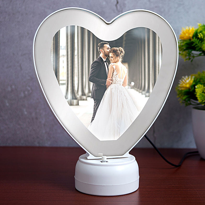 Buy/Send Heart Shape LED Magic Mirror Table Top Photo Frame Online- FNP
