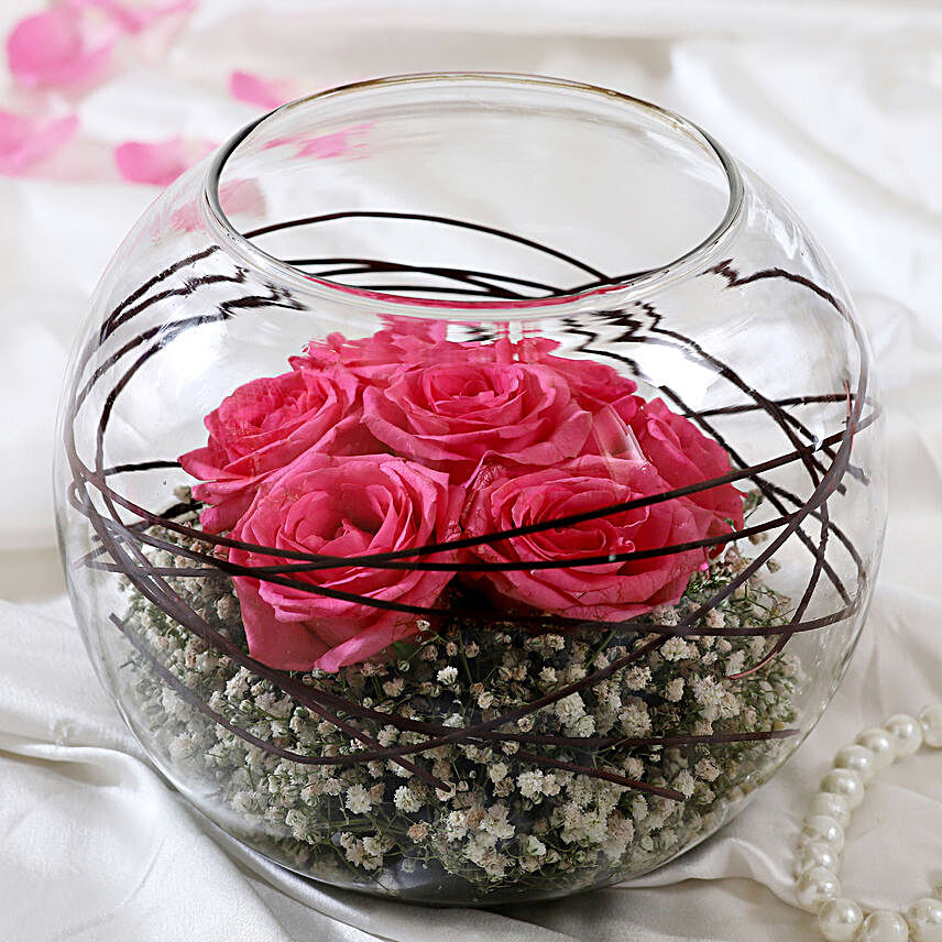 Buy/Send Lovely Pink Roses In Glass Vases Online- FNP