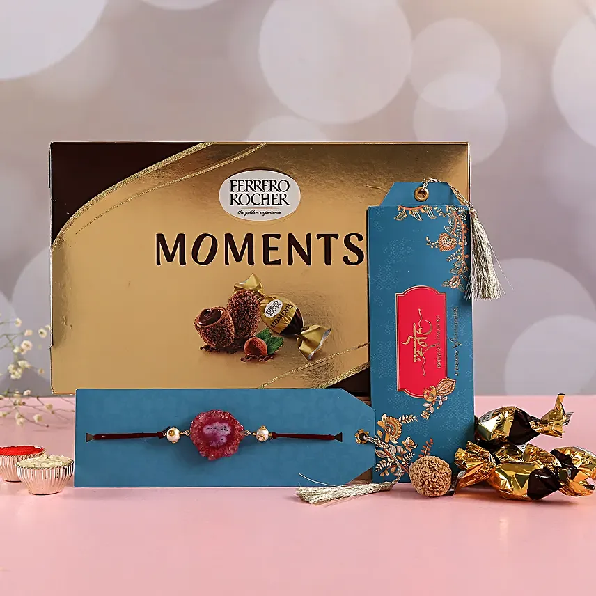 Pretty Stone Rakhi & Ferrero Rocher Moments Box