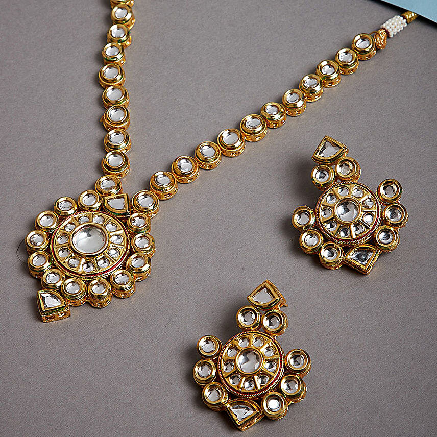 Buy/Send Gold-Plated Kundan Studded Jadau Jewellery Set Online- FNP