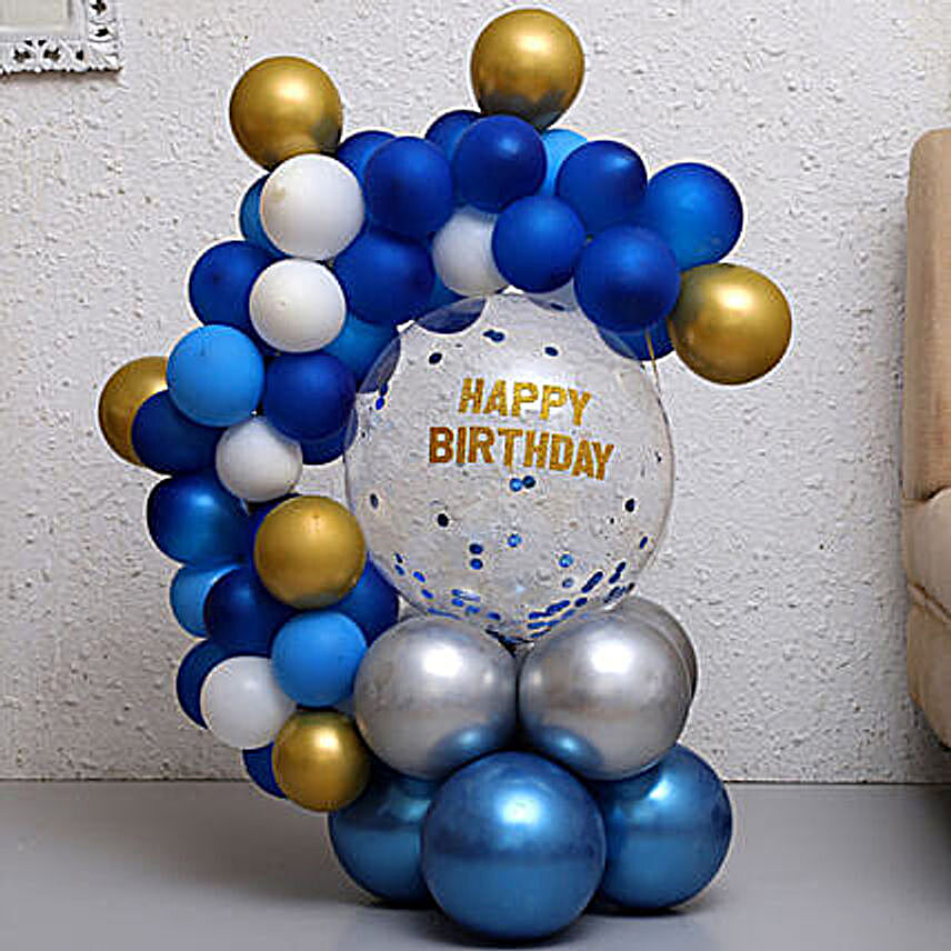 Buy/Send Happy B'day Blue & Golden Balloon Bouquet Online- FNP