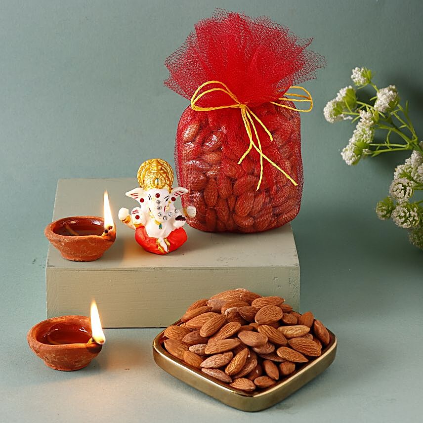 Almond Gift Potli & 2 Clay Diyas