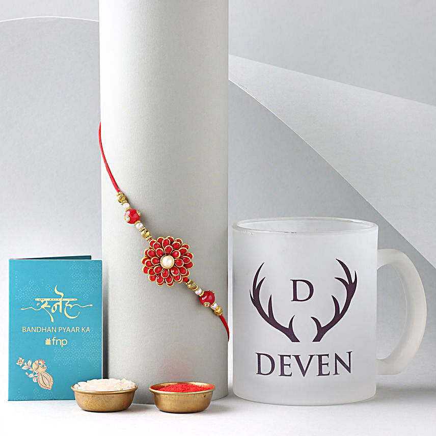 Sneh Floral Rakhi & Personalised Glass Mug