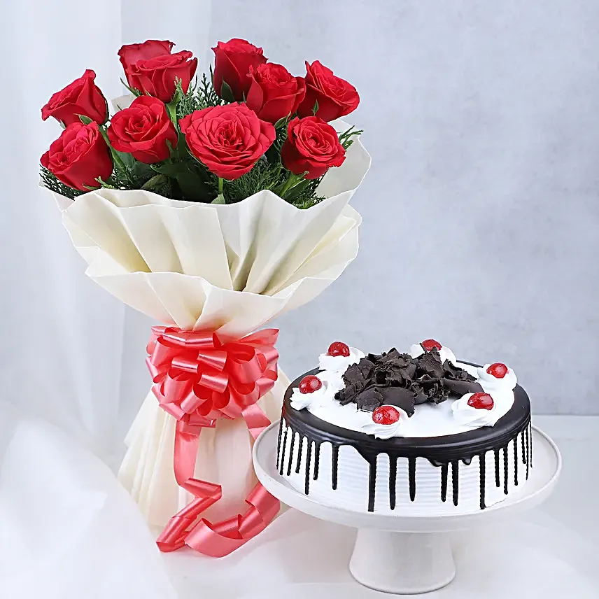 Happy Father's Day Black Forest Cake Eggless & Red Roses