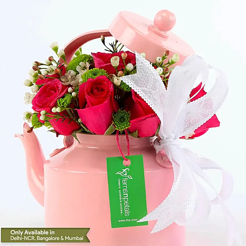Pink Rose Tea Pot Arrangement