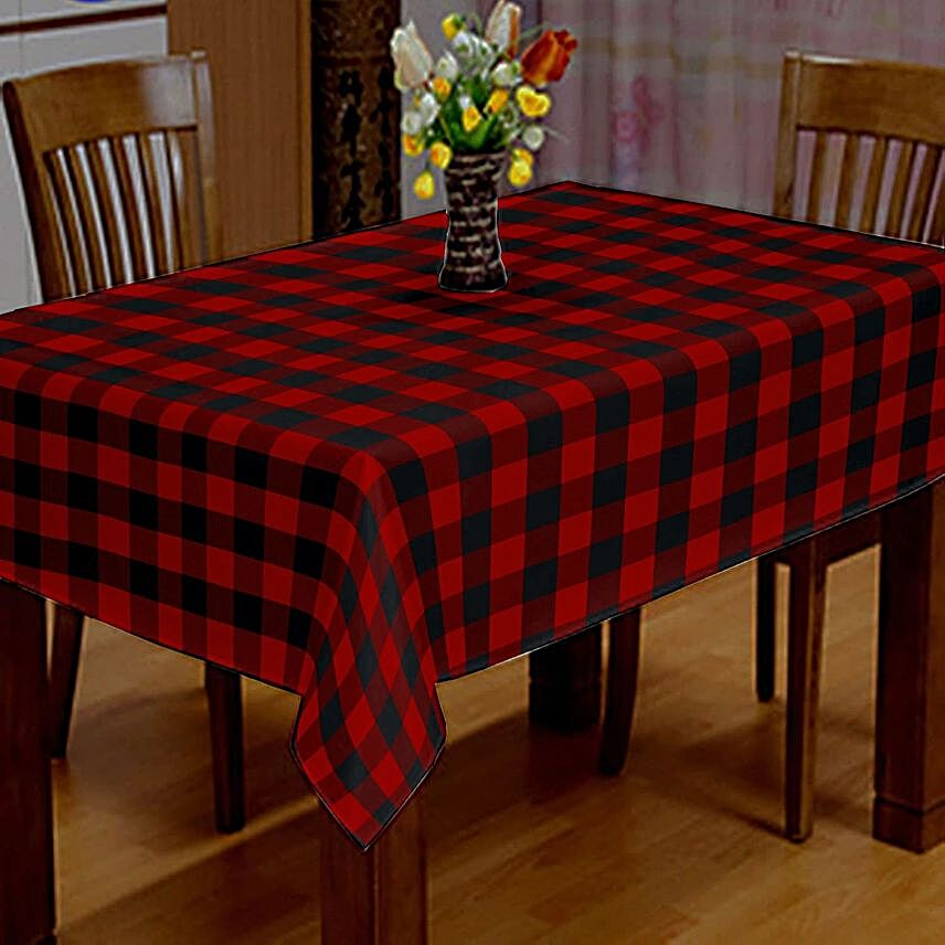 Elegant Checks Tablecloth- Red & Black