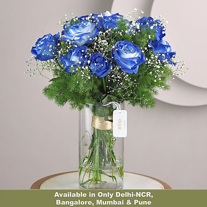 Blue Spray Roses Cylindrical Vase