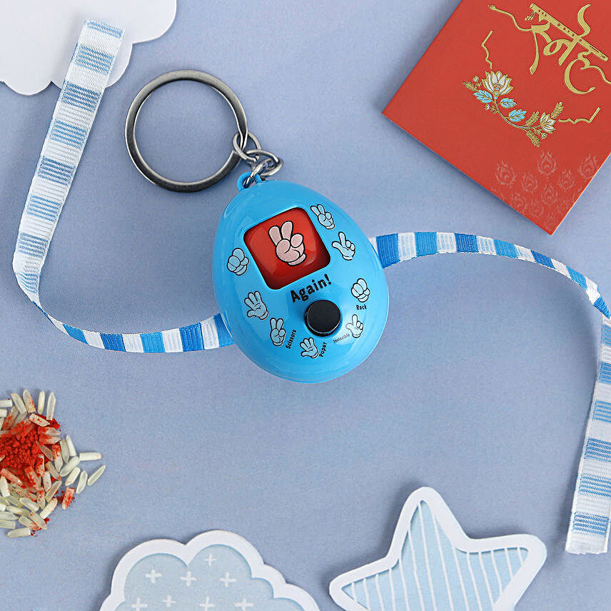 Playful Rock-Paper-Scissors Toy Rakhi- Blue