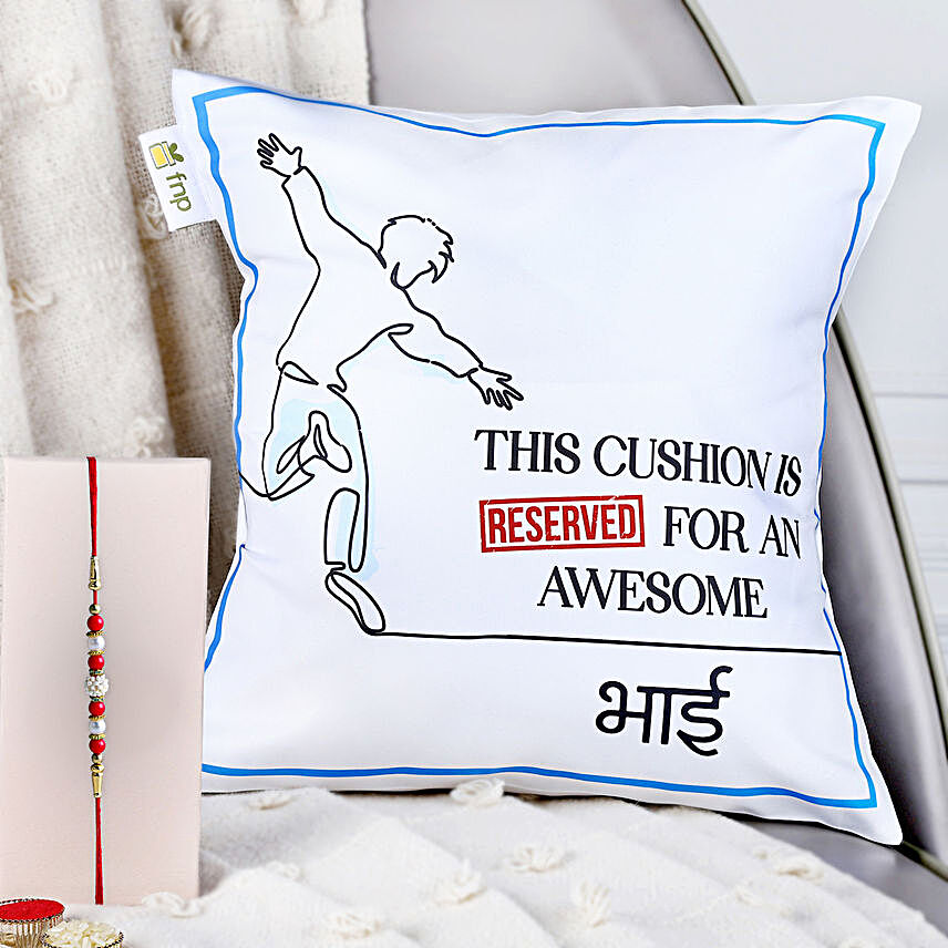 Traditional Pearls Rakhi & Awesome Bhai Cushion