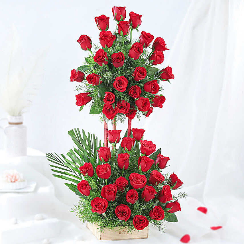 Romantic 50 Roses Basket Arrangement