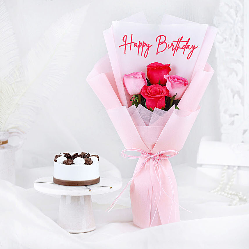 Angelic Rose Bouquet & Black Forest Birthday Bliss