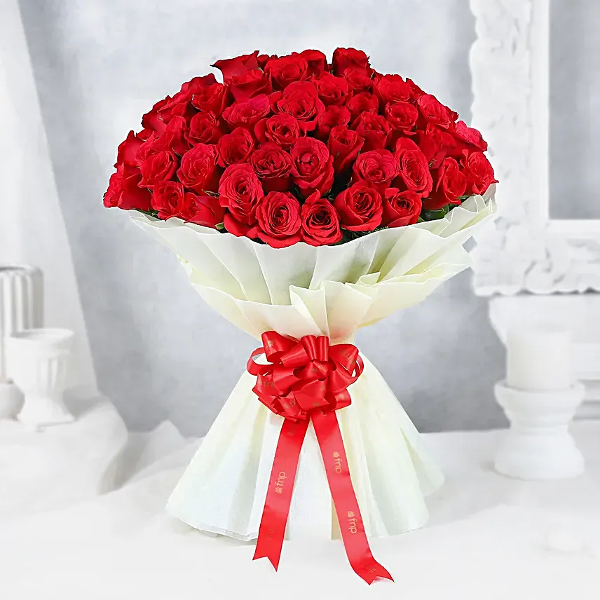 Majestic 50 Red Roses Bouquet