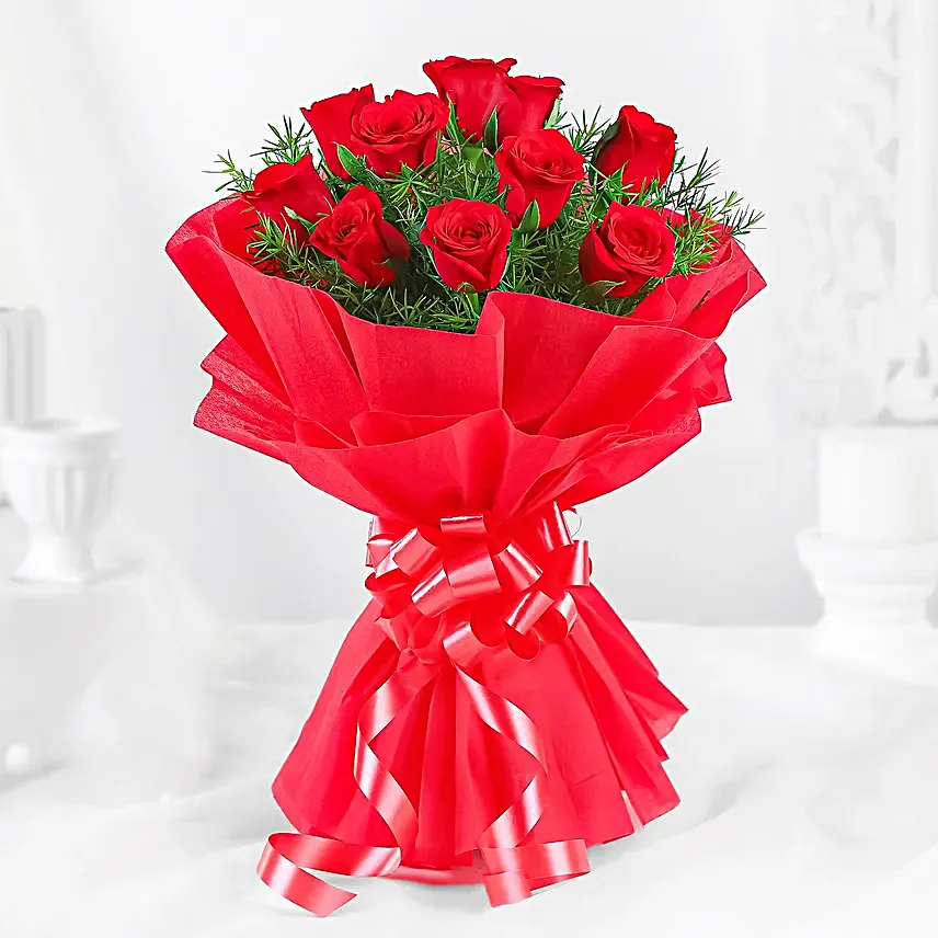 Vivid  10 Red Roses Bouquet