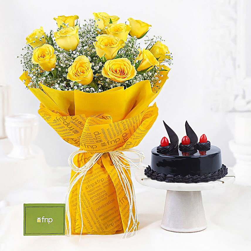 Sunshine Delivered Roses Bouquet & Truffle Cake