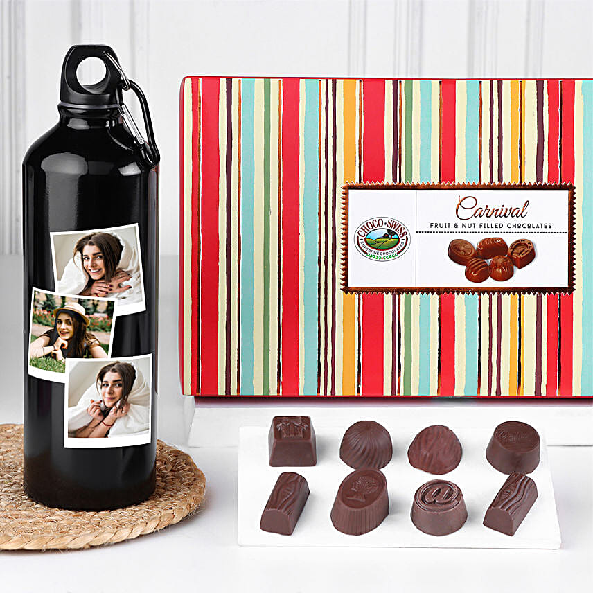 Personalised Water Bottle N Swiss Luxe Chocolates