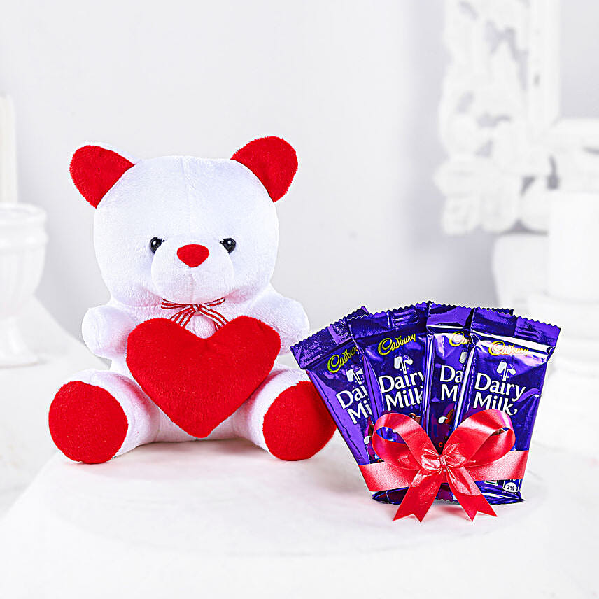 Romantic Red Teddy Delight Dairy Milk Chocolates