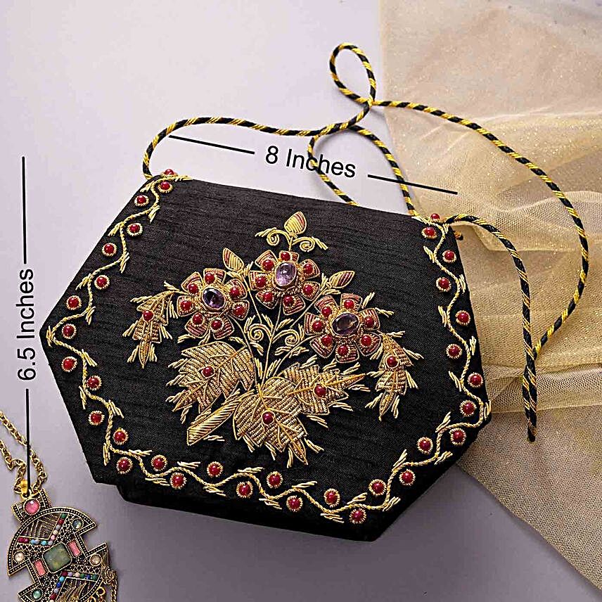 Beautiful Zari Embroidered Clutch mexico | Gift Beautiful Zari Embroidered  Clutch- FNP