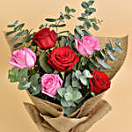 3 Pink 3 Red Roses Valentines Bouquet