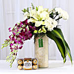 Orchids & Carnations With Ferrero Rocher- 16 Pcs