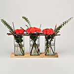Orange Roses Glass Vasr Trio On Wooden Tray
