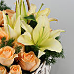 Peach Roses & White Lilies Handle Basket