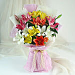 Evil Eye Rakhi N Bonded Hues Lilies Bouquet