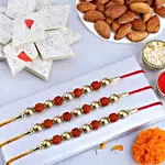 Set of 3 Rudraksha Rakhi with Kaju Katli and Almonds